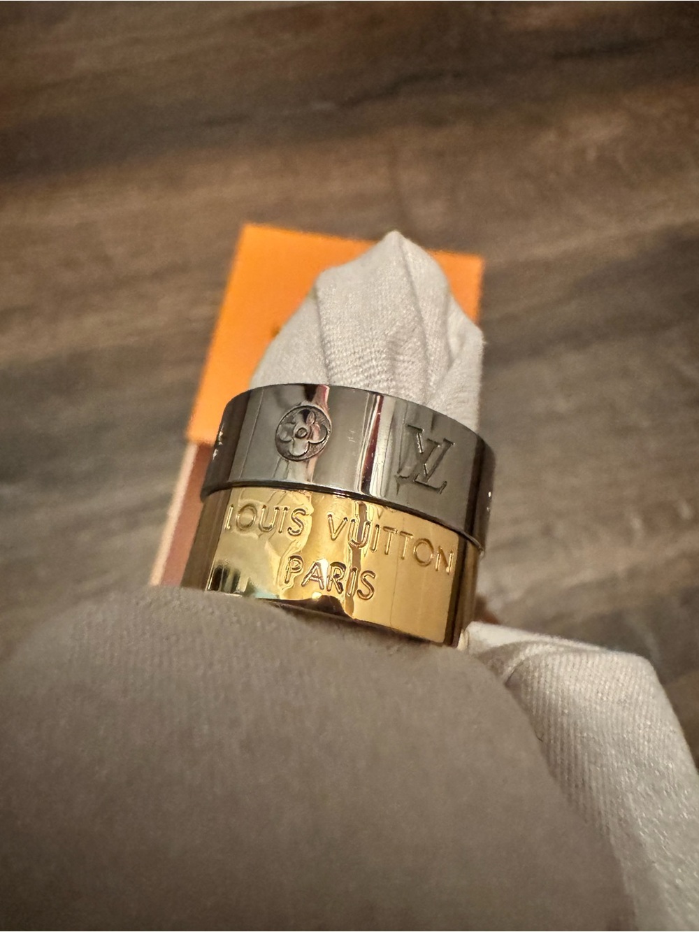 Louis Vuitton Gold & Silver Logo Band Ring